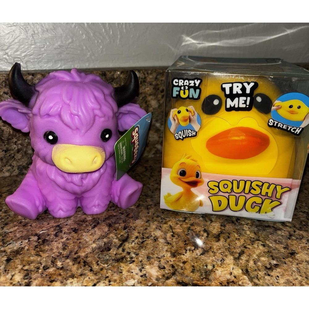 Crazy Fun Jumbo Squishy Duck And Squeeezy Purple Cow NWT
